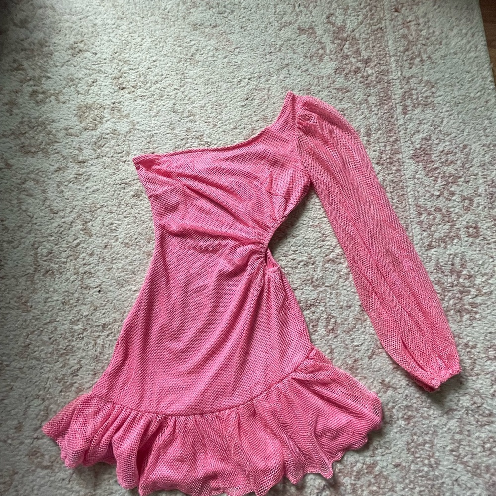 Sage and Paige Pink One-Shoulder Mini Dress with Ruffle Hem